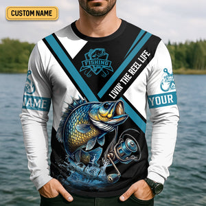 Livin The Reel Life, Funny Fishing Shirt, Men Button Down Shirt, UV Protection Clothing, Bass Fishing