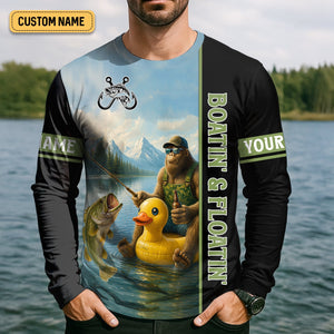 Boatin And Floatin, Bigfoot Fishing Shirt, Funny Fishing Shirt, SPF Shirt, Presents For Fishermen