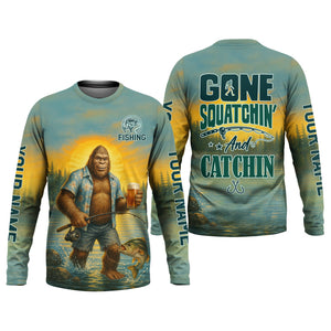 Gone Squatchin, Bigfoot Fishing, Funny Fishing Shirt, SPF Shirt, Fisherman Outfit, Mens Casual Shirts