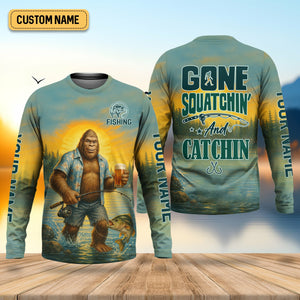 Gone Squatchin, Bigfoot Fishing, Funny Fishing Shirt, SPF Shirt, Fisherman Outfit, Mens Casual Shirts