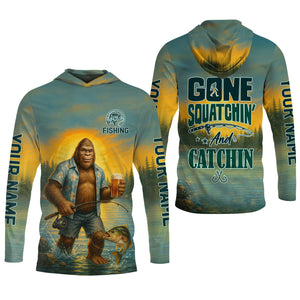 Gone Squatchin, Bigfoot Fishing, Funny Fishing Shirt, SPF Shirt, Fisherman Outfit, Mens Casual Shirts