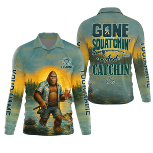 Gone Squatchin, Bigfoot Fishing, Funny Fishing Shirt, SPF Shirt, Fisherman Outfit, Mens Casual Shirts