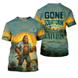 Gone Squatchin, Bigfoot Fishing, Funny Fishing Shirt, SPF Shirt, Fisherman Outfit, Mens Casual Shirts