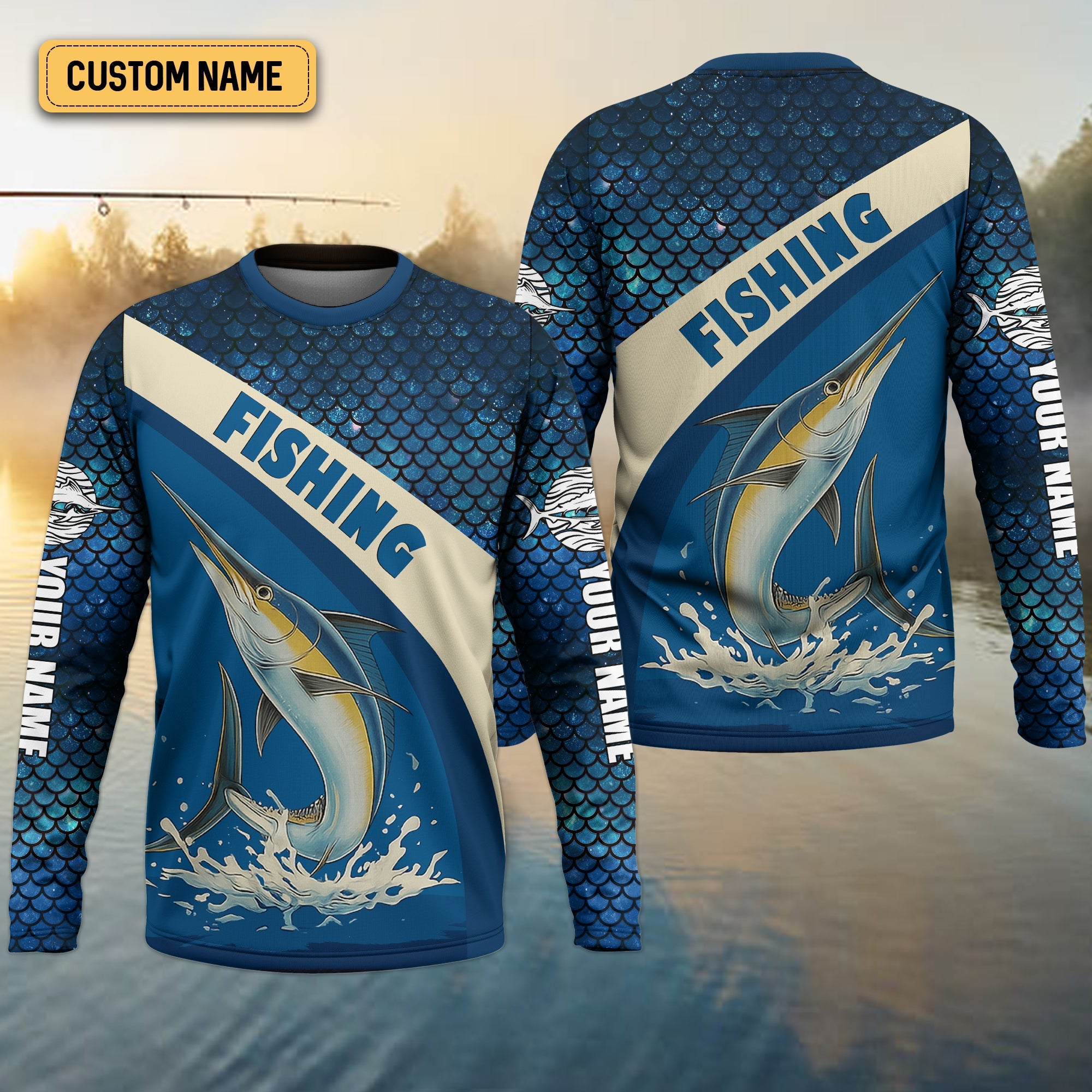 Swordfish Logo Hooded UPF Shirt, Fish Button Up Shirt, Fisherman Outfit, Presents For Fishermen