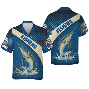 Swordfish Logo Hooded UPF Shirt, Fish Button Up Shirt, Fisherman Outfit, Presents For Fishermen