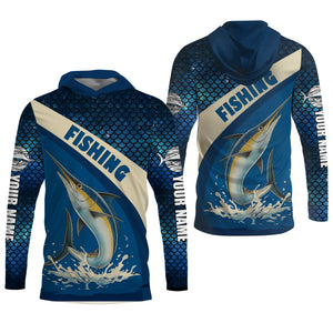 Swordfish Logo Hooded UPF Shirt, Fish Button Up Shirt, Fisherman Outfit, Presents For Fishermen