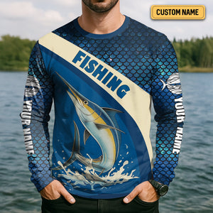 Swordfish Logo Hooded UPF Shirt, Fish Button Up Shirt, Fisherman Outfit, Presents For Fishermen