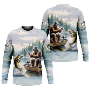 Bigfoot Fishing, Funny Fishing Shirt, SPF Shirts For Men, Hooded Long Sleeve Shirt, Fisherman Gift
