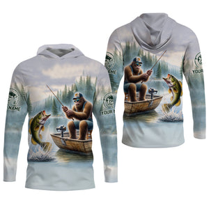 Bigfoot Fishing, Funny Fishing Shirt, SPF Shirts For Men, Hooded Long Sleeve Shirt, Fisherman Gift