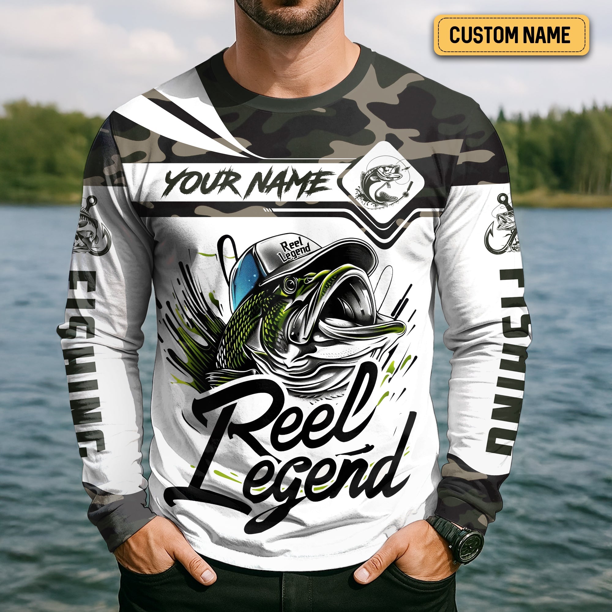 Camo Fishing Shirt, Fish Button Up Shirt, SPF Long Sleeve Shirts, Presents For Fishermen