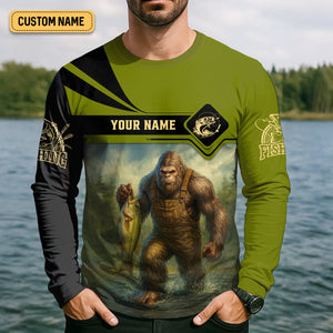 Bigfoot Fishing, SPF Long Sleeve Shirts, Funny Fishing Shirt, Presents For Fishermen, Bass Fishing