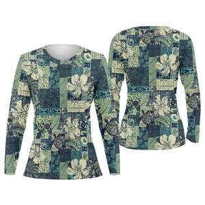 Tribal Aztec Pattern Fisherwomen Fishing UPF Shirts, Tropical Floral Women Fishing Shirt, Gift For Fisherman