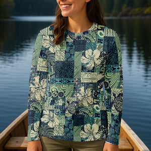 Tribal Aztec Pattern Fisherwomen Fishing UPF Shirts, Tropical Floral Women Fishing Shirt, Gift For Fisherman