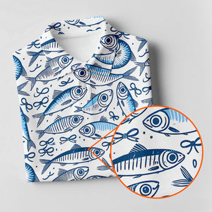 Navy Fish Pattern Fishing UPF Shirts, Female Fishing Shirts, SPF Long Sleeve Shirts Womens