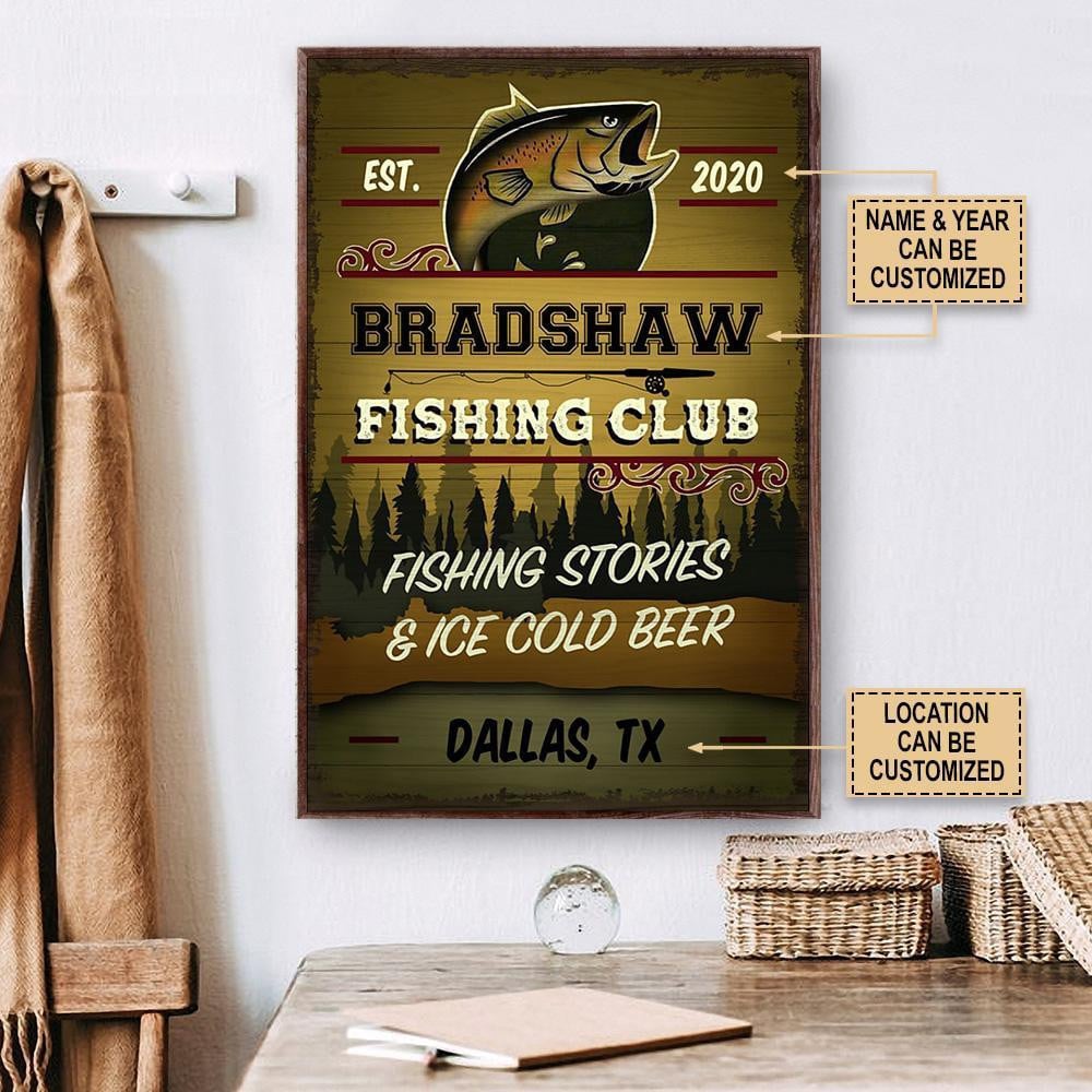 Personalized Canvas Frames Home Decoration Fishing Club Framed Prints, Canvas