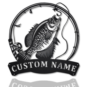 Personalized Black Crappie Fishing Fish Pole Monogram Metal Sign WITH LED/WITHOUT LED Lights Custom Black Crappie Fishing Metal Sign Hobbie Gifts