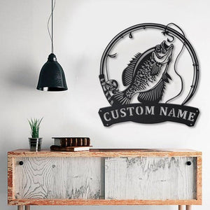 Personalized Black Crappie Fishing Fish Pole Monogram Metal Sign WITH LED/WITHOUT LED Lights Custom Black Crappie Fishing Metal Sign Hobbie Gifts