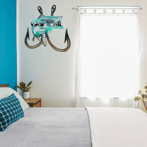 Metal Bass Fish with Hooks Plasma Cut Sign Art Fishing Art Gone Fishing