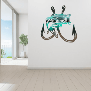 Metal Bass Fish with Hooks Plasma Cut Sign Art Fishing Art Gone Fishing