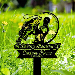 Personalized Bass Fishing Fisherman Memorial Stake, Metal Stake, Sympathy Sign, Grave Marker, Remembrance Stake, Dad Gift, Dad loss, Hunting