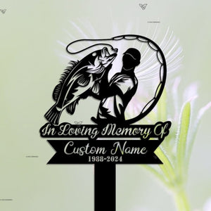 Personalized Bass Fishing Fisherman Memorial Stake, Metal Stake, Sympathy Sign, Grave Marker, Remembrance Stake, Dad Gift, Dad loss, Hunting