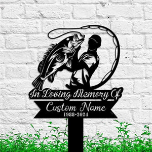 Personalized Bass Fishing Fisherman Memorial Stake, Metal Stake, Sympathy Sign, Grave Marker, Remembrance Stake, Dad Gift, Dad loss, Hunting