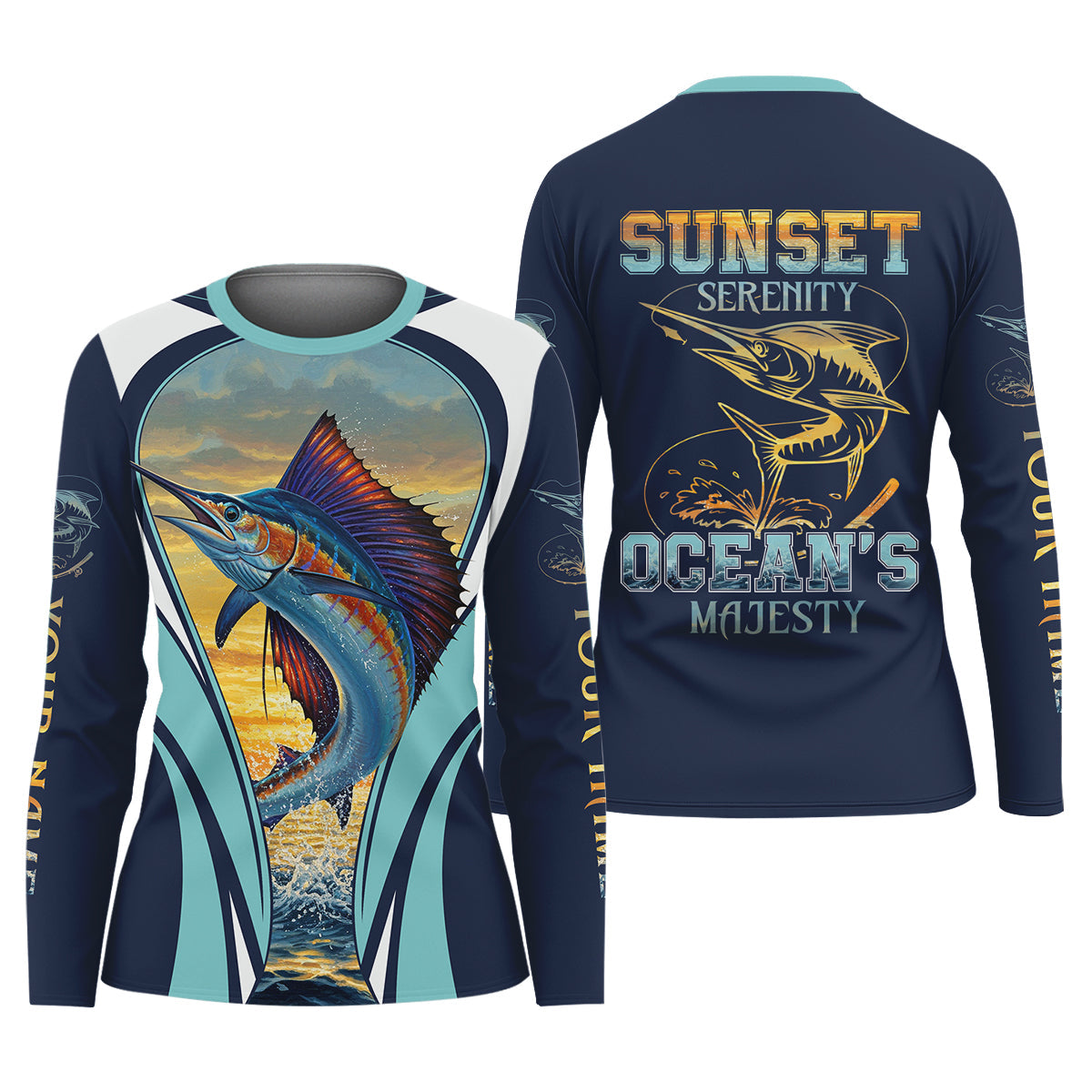 Marlin Fishing Shirts, Sunset Serenity, Ocean's Majesty, SPF Long Sleeve Shirts Womens, Female Fishing Shirts