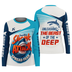 Deep Blue Shark Attack, Unleashing The Beast Of The Deep Fishing UPF Shirts, Women Fishing Shirt
