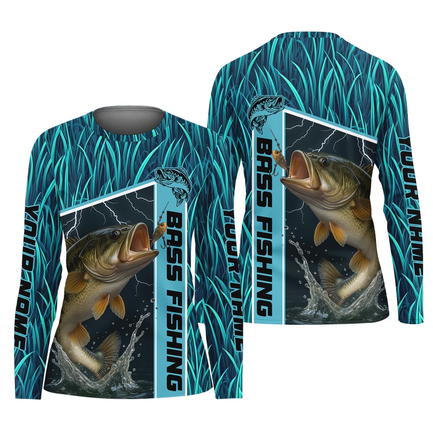 Teal Blue Tournament Fishing Shirts, SPF Long Sleeve Shirts Womens, Female Fishing Shirts