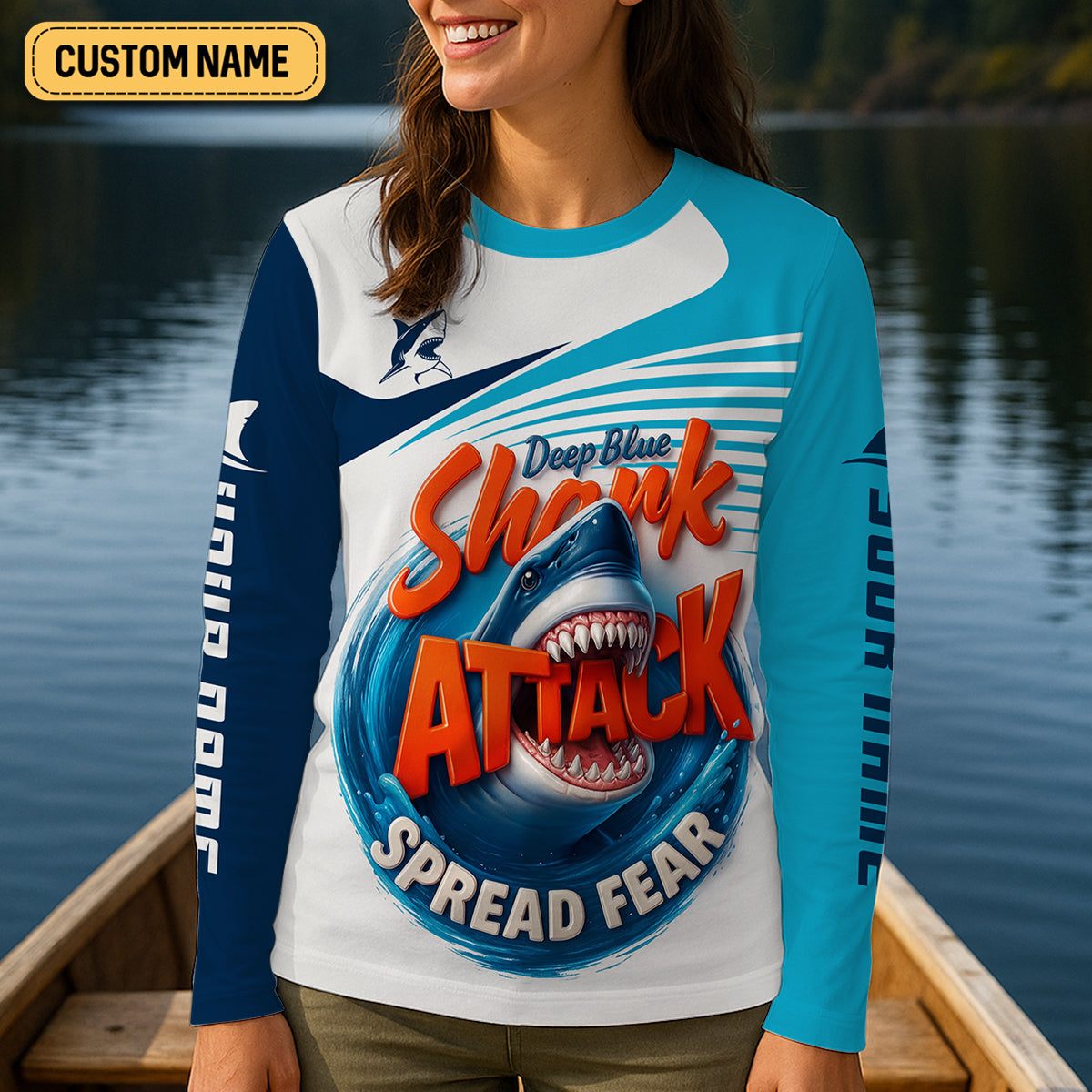 Deep Blue Shark Attack, Unleashing The Beast Of The Deep Fishing UPF Shirts, Women Fishing Shirt
