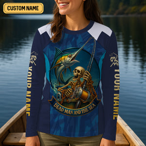 Marlin Fishing SPF Shirts, Dead Man and The Sea Fishing Shirts, Fishing Shirts For Women, Ladies Fishing Shirts