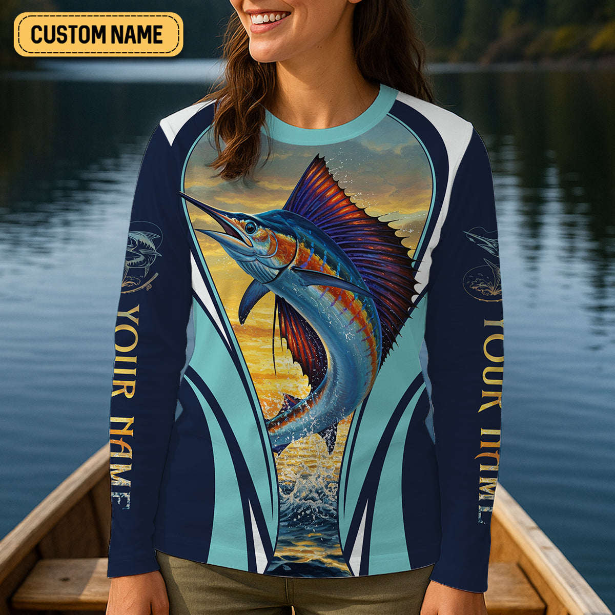 Marlin Fishing Shirts, Sunset Serenity, Ocean's Majesty, SPF Long Sleeve Shirts Womens, Female Fishing Shirts