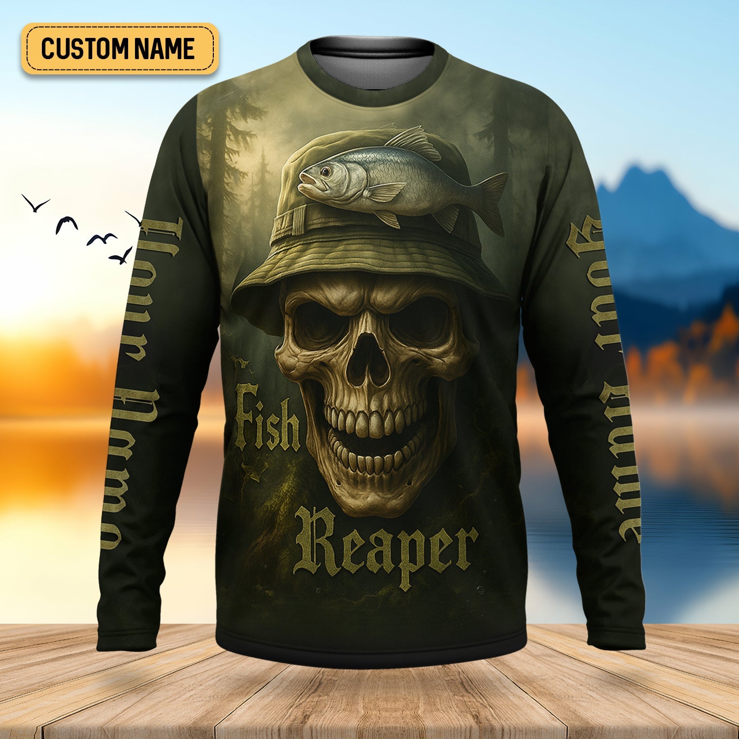 Fish Reaper Camo Fishing Shirt, Funny Fishing T-Shirt, UV Protection Clothing
