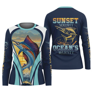 Marlin Fishing Shirts, Sunset Serenity, Ocean's Majesty, SPF Long Sleeve Shirts Womens, Female Fishing Shirts