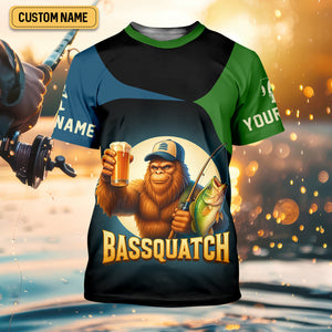Bassquatch Just Another Beer Drinker With A Fishing Problem Funny Fishing UPF Shirts, Gift For Fisherman