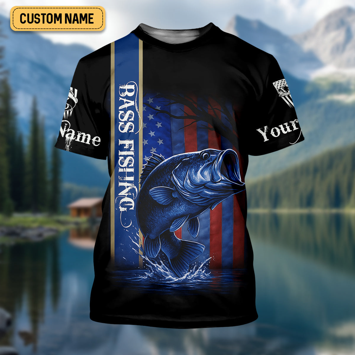 Kiss My Bass Patriotic Fishing Shirt, SPF Shirt, Funny Fishing Shirt, Fishing Shirts For Men, Bass Fishing