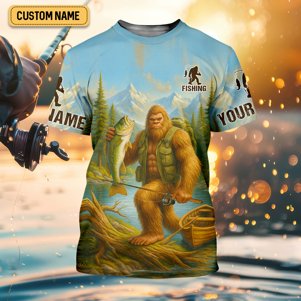Finding Peace And A Good Catch In The Wilderness Bigfoot Fishing UPF Shirts, Gift For Fisherman