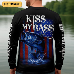 Kiss My Bass Patriotic Fishing Shirt, SPF Shirt, Funny Fishing Shirt, Fishing Shirts For Men, Bass Fishing