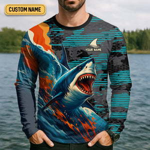 Fearless In The Face Of The Unknown Fishing UPF Shirts, Fishing Gifts For Men, Shark Fishing