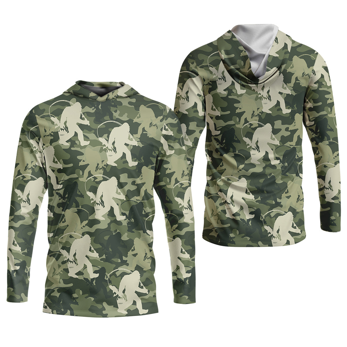 Bigfoot Camo Fishing SPF Shirts, Bassquatch Fishing Shirts, Fishing Shirts For Men, Funny Fisherman Gift