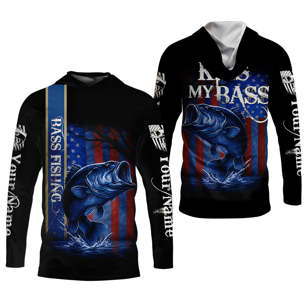 Kiss My Bass Patriotic Fishing Shirt, SPF Shirt, Funny Fishing Shirt, Women Fishing Shirt, Bass Fishing