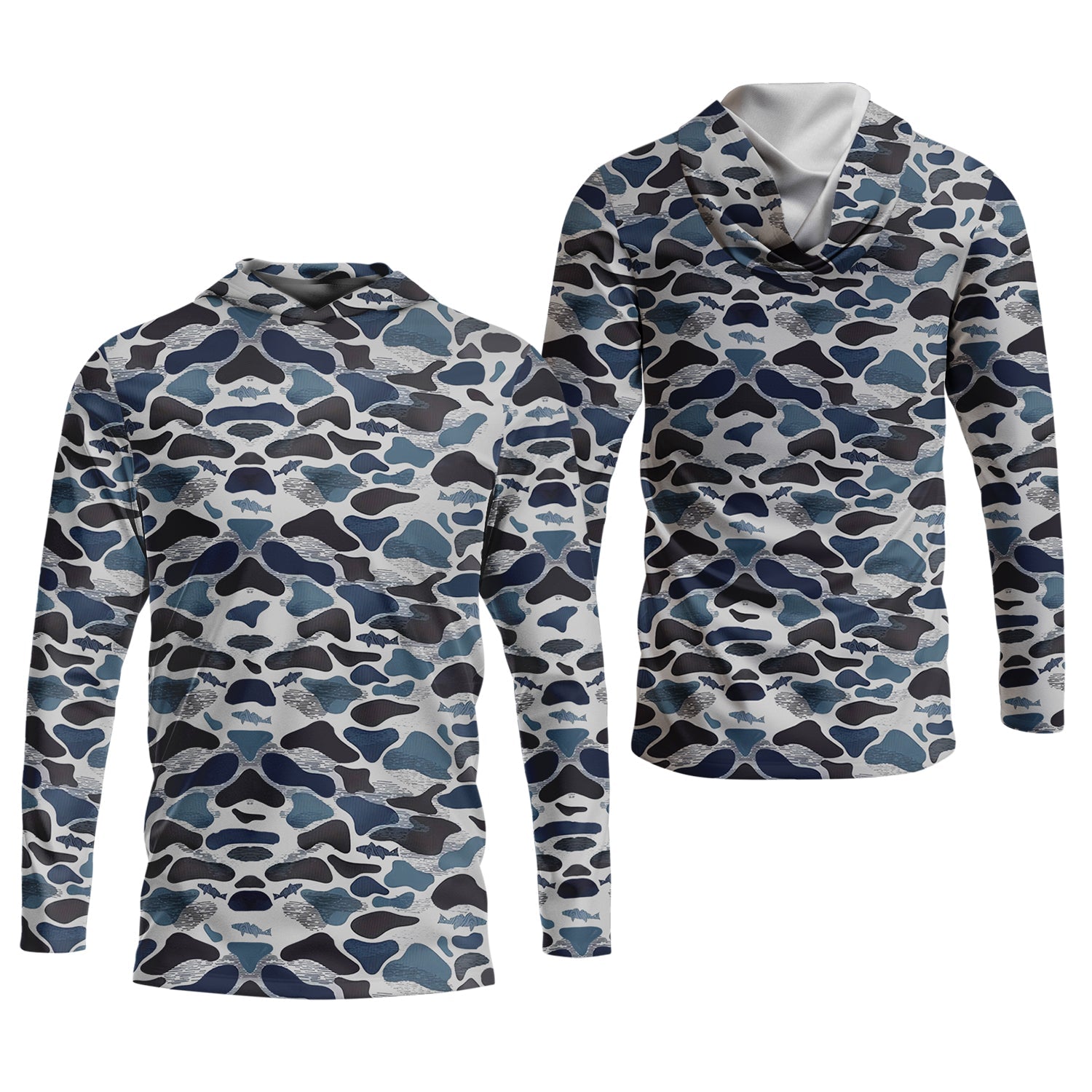 Blue Camo Performance Fishing Shirts, Fishing Shirt For Women, SPF Long Sleeve Shirts Womens