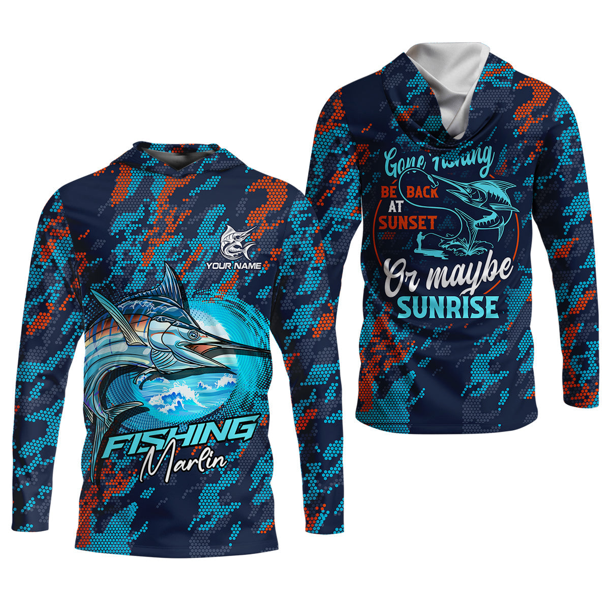 Marlin Fishing SPF Shirts, Gone Fishing Be Back At Sunset Or Maybe Sunrise Shirts For Men, Funny Fisherman Gift