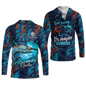 Marlin Fishing SPF Shirts, Gone Fishing Be Back At Sunset Or Maybe Sunrise Shirts For Men, Funny Fisherman Gift