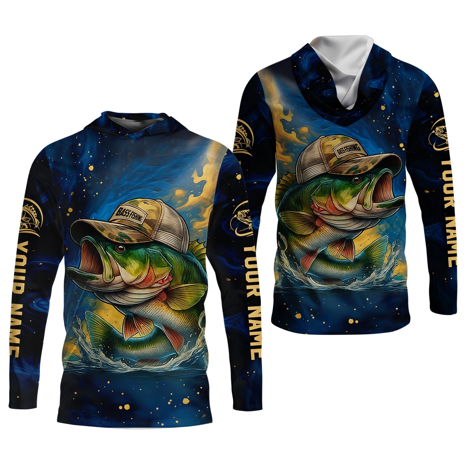 Bass Fishing Shirt, Camo Long Sleeve Shirt, SPF Shirt For Men, Gift For Fisherman
