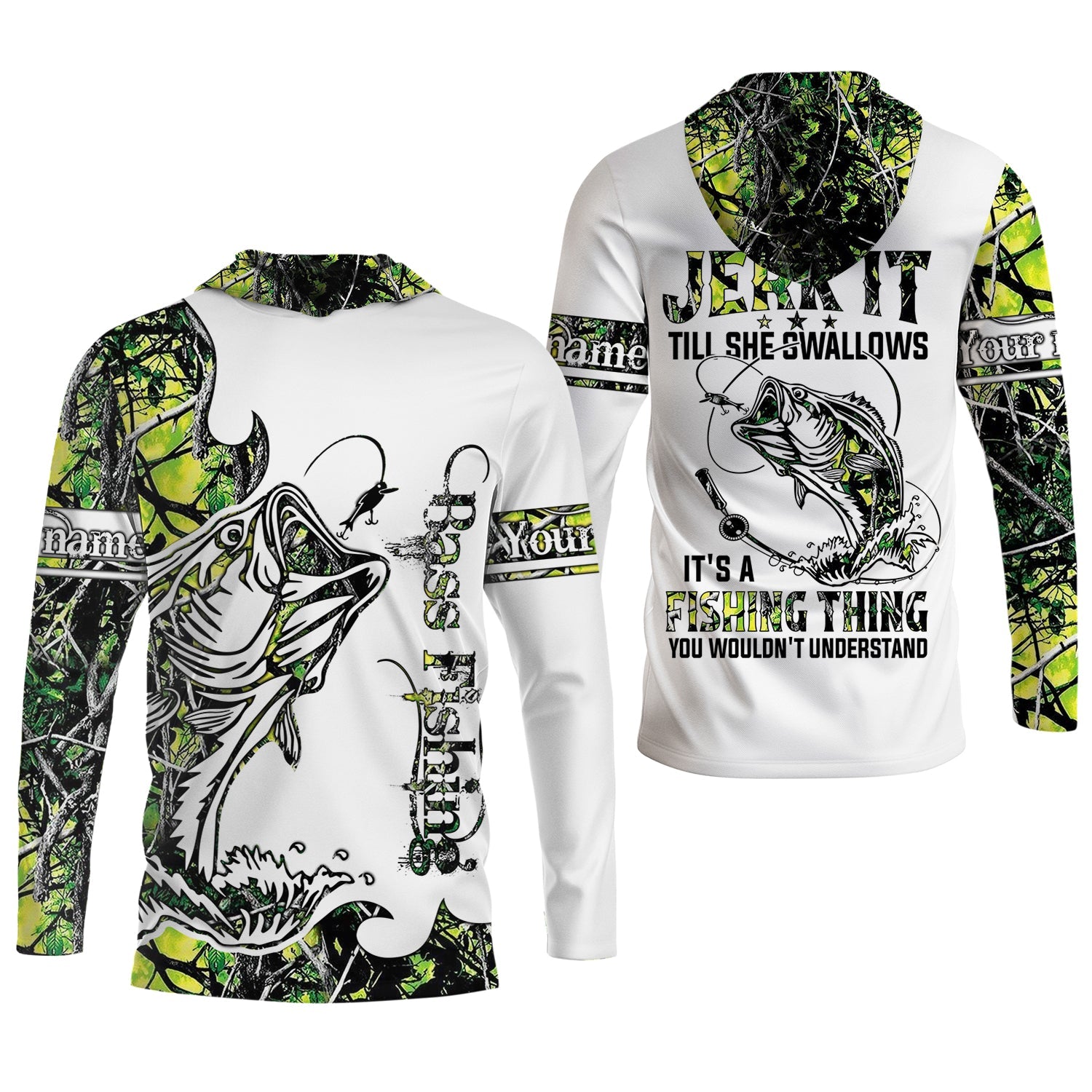 Jerk It Till She Swallow, Fishing Thing Hooded UPF Shirt, Funny Fishing Shirt, Fishing Shirt For Men