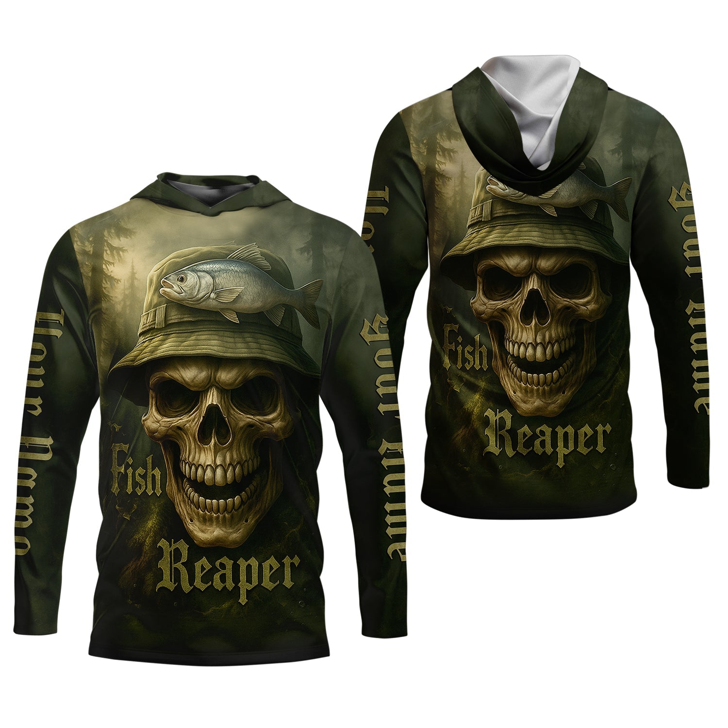 Fish Reaper Camo Fishing Shirt, Funny Fishing T-Shirt, UV Protection Clothing