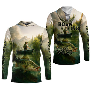 Born To Fish Forced To Work Fishing SPF Shirts, Custom Fishing Shirts, Fishing Shirts For Men, Funny Fisherman Gift