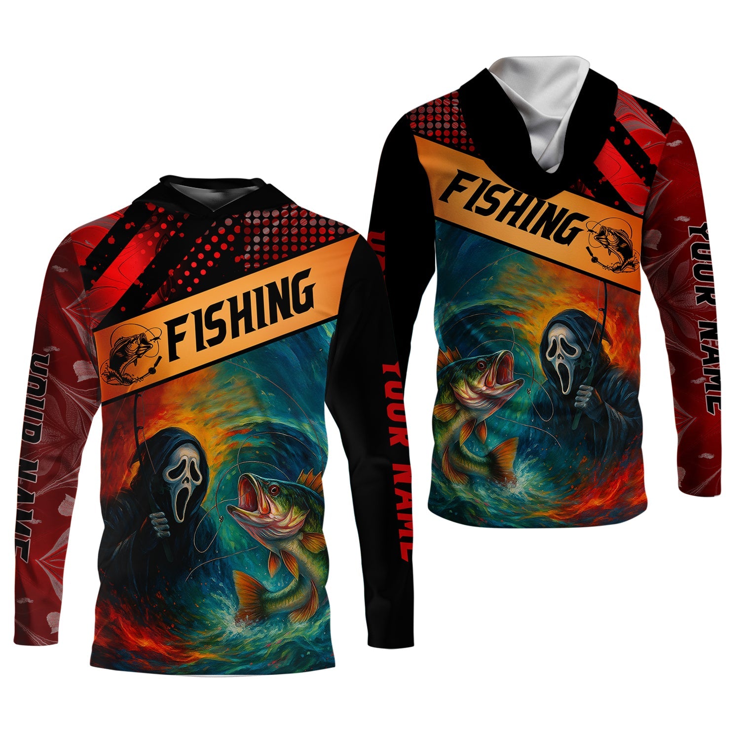 Ghost Face Fish Mens Sun Protection Shirts, Fishing Jersey, Fisherman Gift, Fishing Shirts For Men