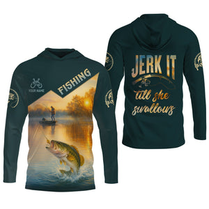 Jerk It Till She Swallows Fishing UV Shirts, Fish Shirt Funny, Fishing Jersey, Fishing Shirts For Men